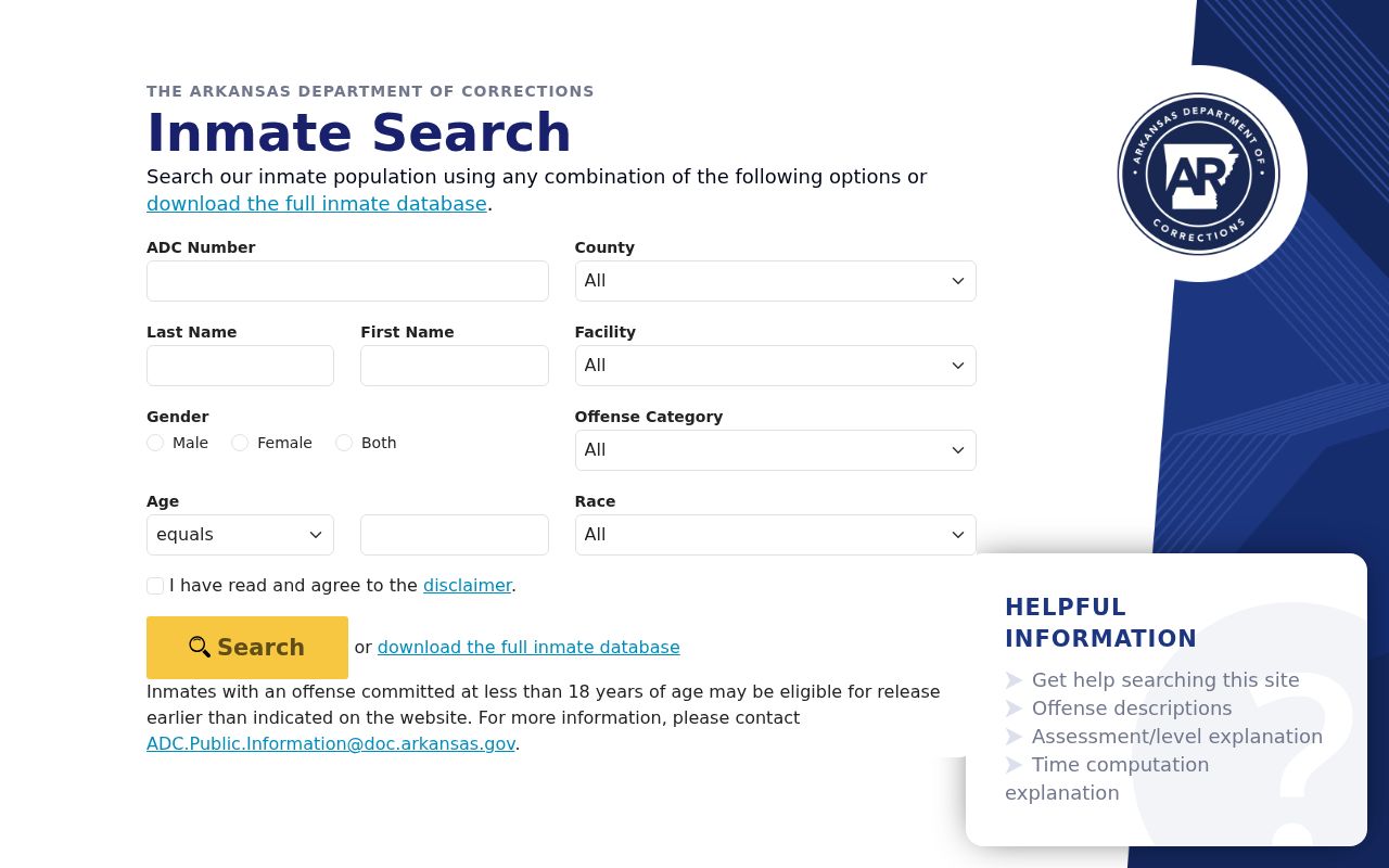 Van Buren people directories Arkansas Department of Corrections inmate search