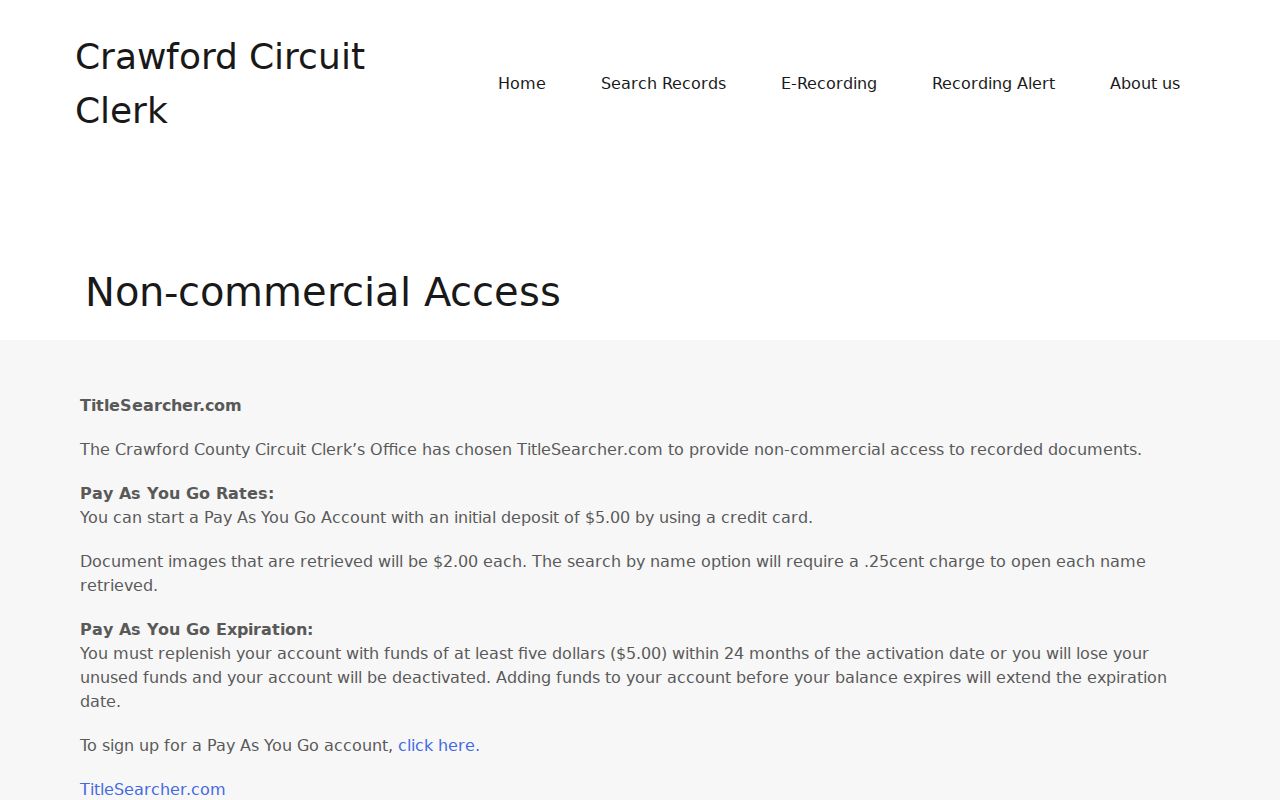 Van Buren public records TitleSearcher non-commercial access fees