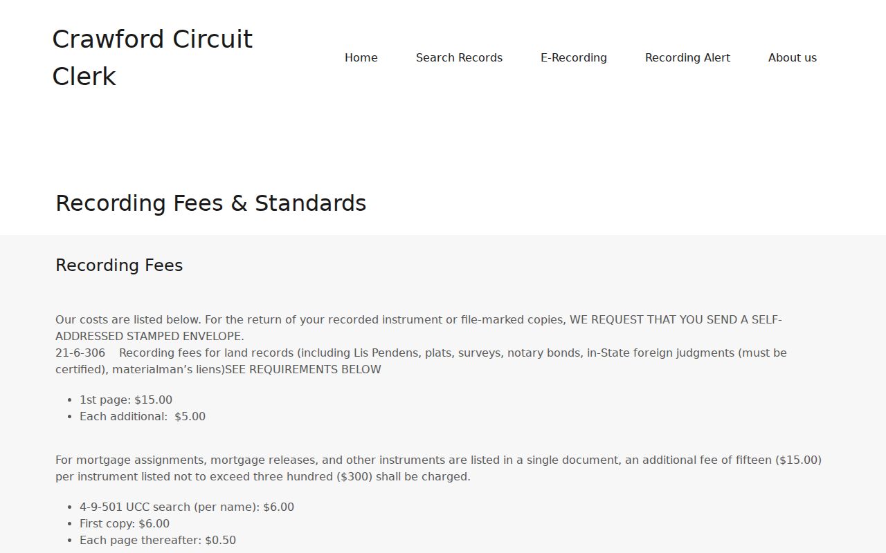 Van Buren public records Crawford recording fees and standards page